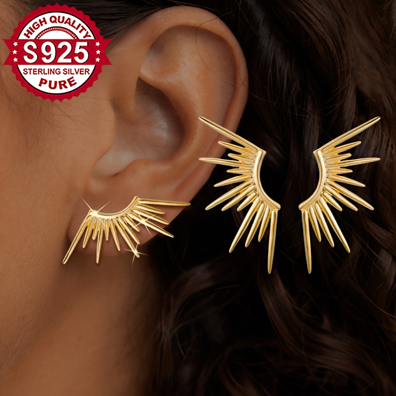 Women's S925 Silver Minimalist Sun Design Stud Earrings